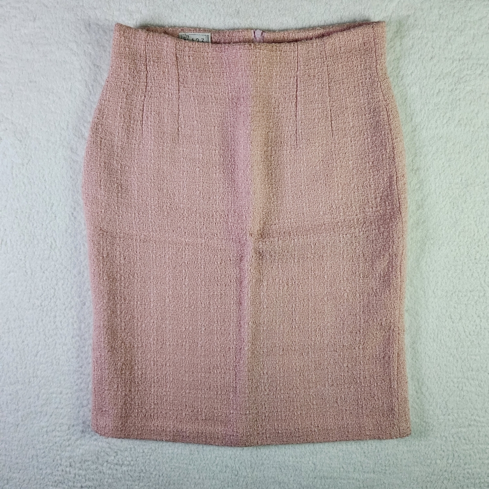 VINTAGE Maison 123 Womens Wool Pencil Midi Skirt Size 44 FR Pink Made In France